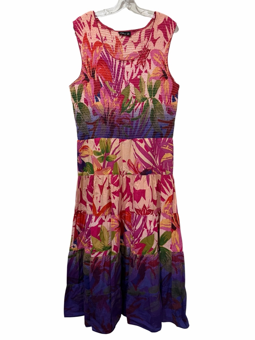 Phool Vintage XL Floral Sleeveless Smocked Midi Boho Dress B18